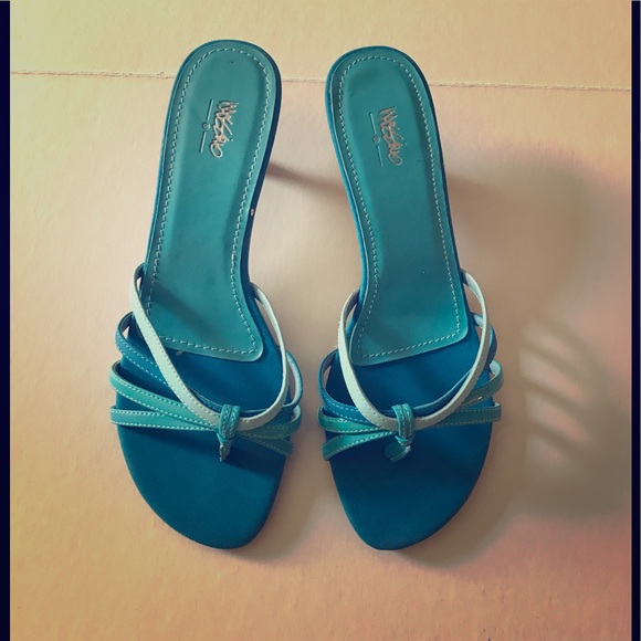 turquoise kitten heel sandals